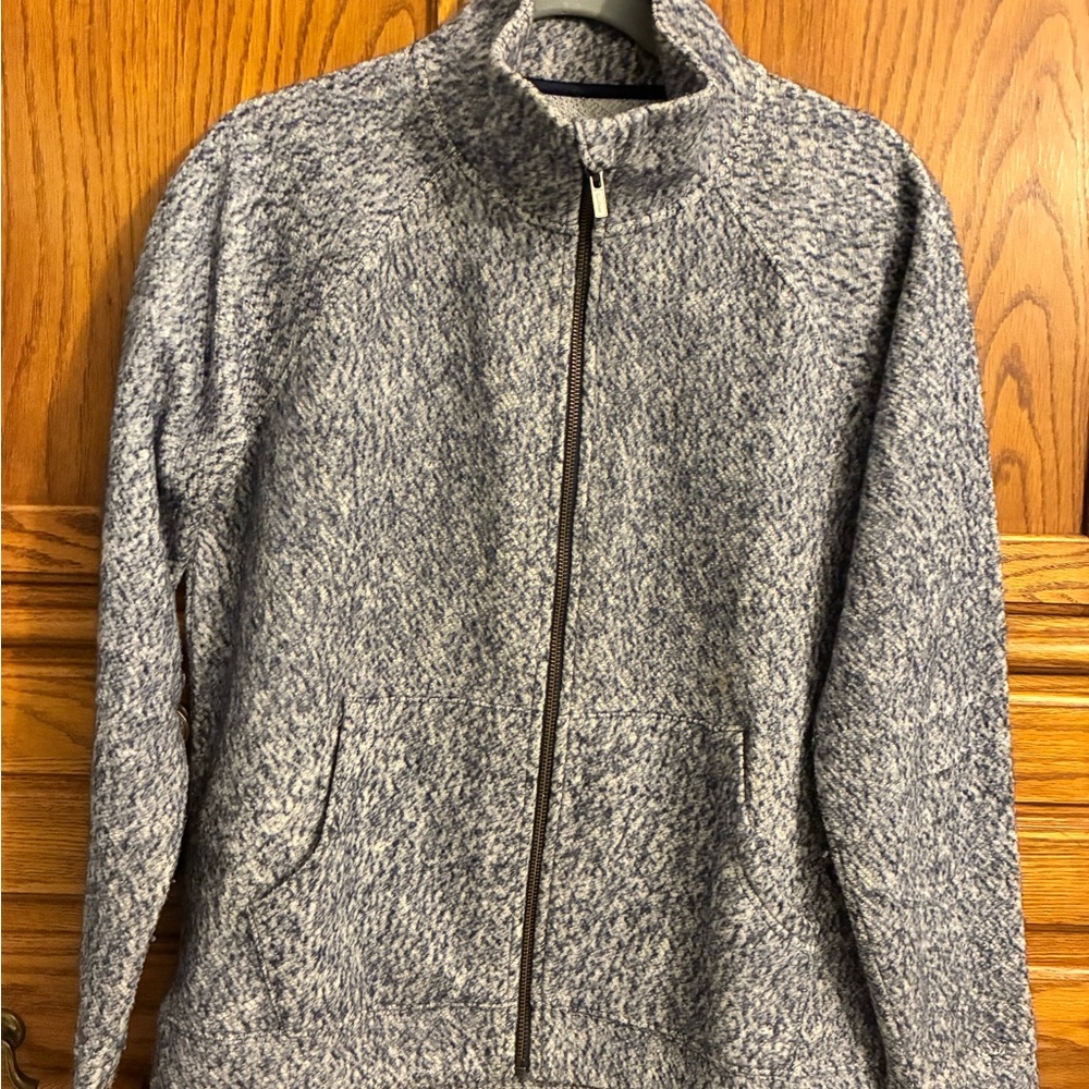 L.L. Bean navy blue and grey Women's heritage fleece zip cardigan medium EUC